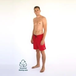 Bañador Corto Sostenible Hombre Poliamida Fitplanet Seal Rojo