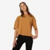 Camiseta Fitness 520 Loose Mujer Avellana Manga Corta Mayoritariamente Algodón