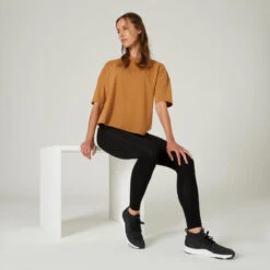 Camiseta Fitness 520 Loose Mujer Avellana Manga Corta Mayoritariamente Algodón -Equipo De Fitness camiseta fitness 520 loose mujer avellana manga corta mayoritariamente algodon 2