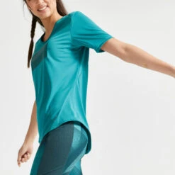 Camiseta Fitness Cardio Mujer Verde Ajustada -Equipo De Fitness camiseta fitness cardio mujer verde ajustada 4