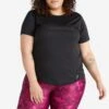 Camiseta Fitness Cardio Talla Grande Ajustada Mujer Domyos Negro -Equipo De Fitness camiseta fitness cardio talla grande ajustada mujer domyos negro