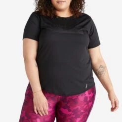 Camiseta Fitness Cardio Talla Grande Ajustada Mujer Domyos Negro