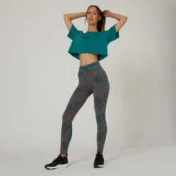 Camiseta Fitness Crop Top Mujer Domyos Verde -Equipo De Fitness camiseta fitness crop top mujer domyos verde 2