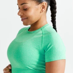 Camiseta Fitness Crop Top Sin Costuras Mujer Domyos 900 Verde Malaquita -Equipo De Fitness camiseta fitness crop top sin costuras mujer domyos 900 verde malaquita 3