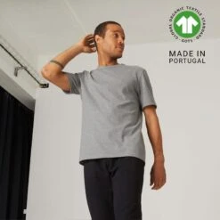 Camiseta Fitness Manga Corta Algodón Bio Hombre Domyos Gris