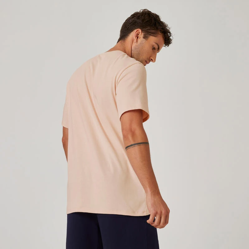 Camiseta Fitness Manga Corta Algodón Extensible Hombre Domyos 500 Rosa 4 Camiseta Fitness Manga Corta Algodón Extensible Hombre Domyos 500 Rosa - Imagen 2