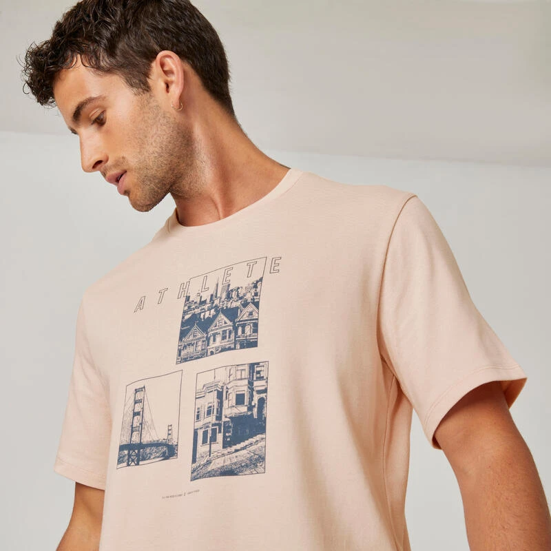 Camiseta Fitness Manga Corta Algodón Extensible Hombre Domyos 500 Rosa 7 Camiseta Fitness Manga Corta Algodón Extensible Hombre Domyos 500 Rosa - Imagen 5