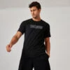 Camiseta Fitness Manga Corta Algodón Extensible Slim Hombre Negro