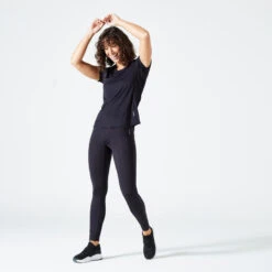 Camiseta Fitness Manga Corta Corte Entallado Mujer Domyos Negro -Equipo De Fitness camiseta fitness manga corta corte entallado mujer domyos negro 2