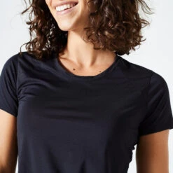 Camiseta Fitness Manga Corta Corte Entallado Mujer Domyos Negro -Equipo De Fitness camiseta fitness manga corta corte entallado mujer domyos negro 3