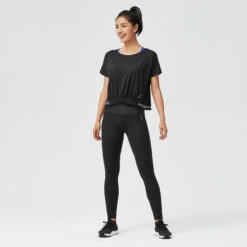 Camiseta Fitness Manga Corta Crop Top Mujer Domyos 520 Negro -Equipo De Fitness camiseta fitness manga corta crop top mujer domyos 520 negro 2