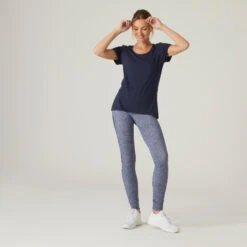 Camiseta Fitness Manga Corta Cuello Redondo Algodón Extensible Mujer Azul Marino 10 Camiseta Fitness Manga Corta Cuello Redondo Algodón Extensible Mujer Azul Marino -Equipo De Fitness camiseta fitness manga corta cuello redondo algodon extensible mujer azul marino 2