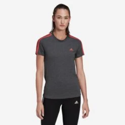 Camiseta Fitness Manga Corta Mujer Adidas Essentials Gris Y Rosa