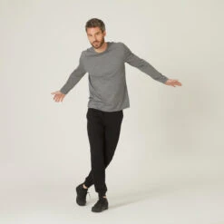 Camiseta Fitness Manga Larga Algodón Cuello Redondo Hombre Domyos Gris -Equipo De Fitness camiseta fitness manga larga algodon cuello redondo hombre domyos gris 2