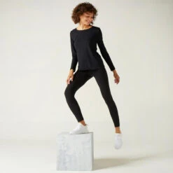 Camiseta Fitness Manga Larga Básica Algodón Mujer Domyos Negro -Equipo De Fitness camiseta fitness manga larga basica algodon mujer domyos negro 2