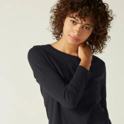 Camiseta Fitness Manga Larga Básica Algodón Mujer Domyos Negro -Equipo De Fitness camiseta fitness manga larga basica algodon mujer domyos negro 3