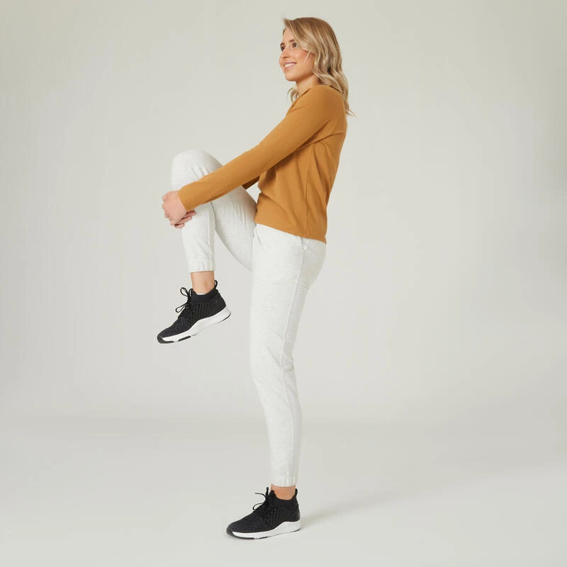 Camiseta Fitness Manga Larga Recta Algodón Mujer Domyos 500 Avellana 7 Camiseta Fitness Manga Larga Recta Algodón Mujer Domyos 500 Avellana - Imagen 5