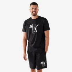 Camiseta Fitness Puma Hombre Negro Manga Corta Algodón