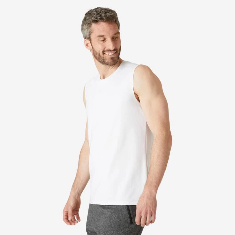 Camiseta Fitness Sin Mangas Cuello Redondo Algodón Hombre Domyos 500 Negro 8 Camiseta Fitness Sin Mangas Cuello Redondo Algodón Hombre Domyos 500 Negro - Imagen 6