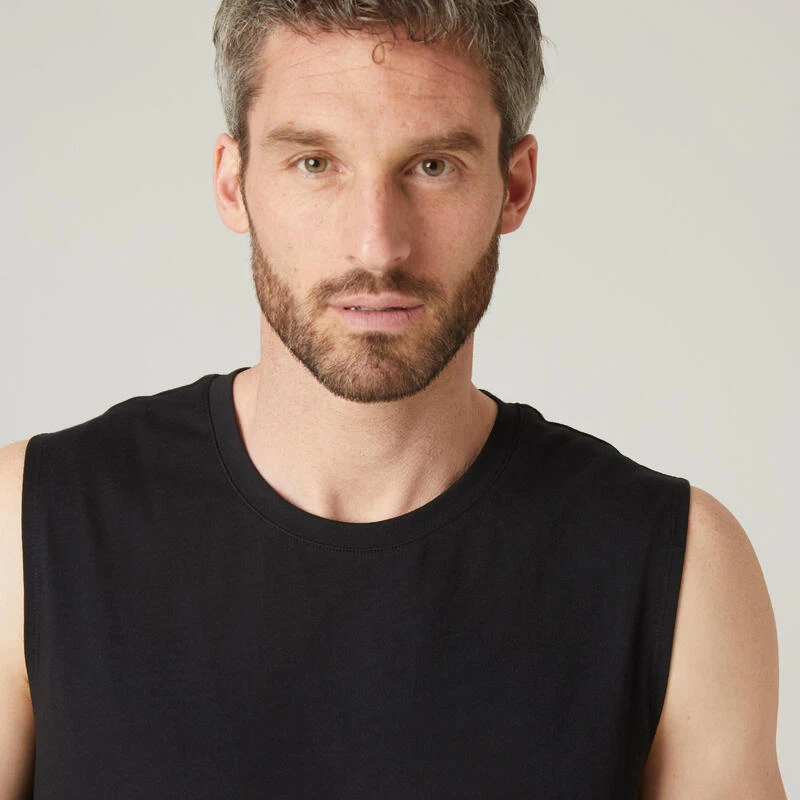 Camiseta Fitness Sin Mangas Cuello Redondo Algodón Hombre Domyos 500 Negro 6 Camiseta Fitness Sin Mangas Cuello Redondo Algodón Hombre Domyos 500 Negro - Imagen 4