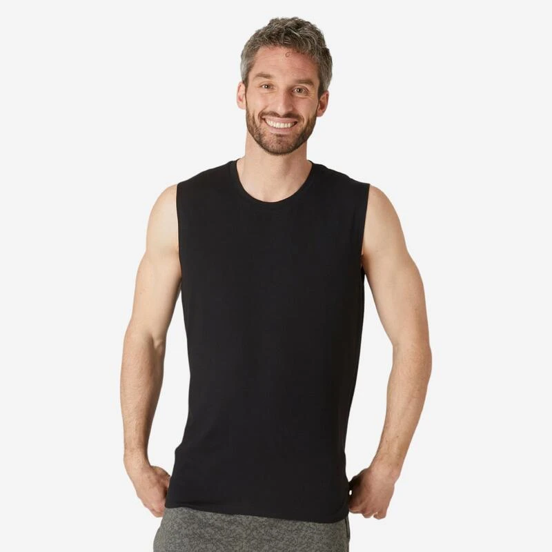 Camiseta Fitness Sin Mangas Cuello Redondo Algodón Hombre Domyos 500 Negro 3 Camiseta Fitness Sin Mangas Cuello Redondo Algodón Hombre Domyos 500 Negro