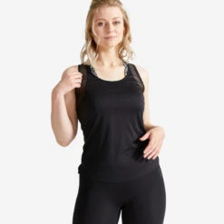 Camiseta Fitness Sin Mangas Tirantes Espalda Nadadora Mujer Domyos Marrón -Equipo De Fitness camiseta fitness sin mangas tirantes espalda nadadora mujer domyos negro