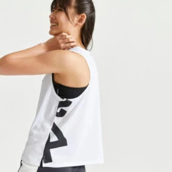 Camiseta Fitness Sin Mangas Tirantes Holgada Mujer Domyos Blanco -Equipo De Fitness camiseta fitness sin mangas tirantes holgada mujer domyos blanco 3