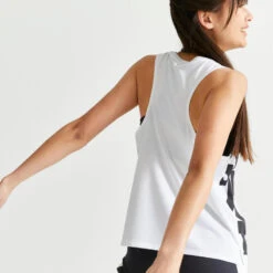 Camiseta Fitness Sin Mangas Tirantes Holgada Mujer Domyos Blanco -Equipo De Fitness camiseta fitness sin mangas tirantes holgada mujer domyos blanco 4