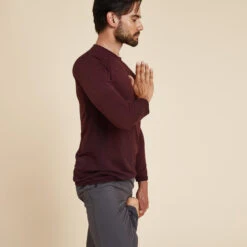 Camiseta Hombre Burdeos Sin Costuras Manga Larga -Equipo De Fitness camiseta hombre burdeos sin costuras manga larga 2