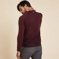 Camiseta Hombre Burdeos Sin Costuras Manga Larga -Equipo De Fitness camiseta hombre burdeos sin costuras manga larga 3