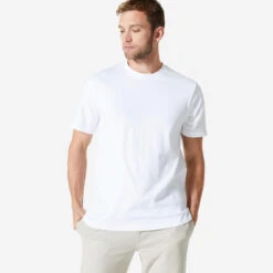 Camiseta Manga Corta De Algodón Hombre Domyos 500 Blanco Glaciar