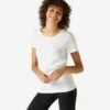 Camiseta Pilates Manga Corta Básica 100% Algodón Mujer Nyamba Blanco -Equipo De Fitness camiseta pilates manga corta basica 100 algodon mujer nyamba blanco