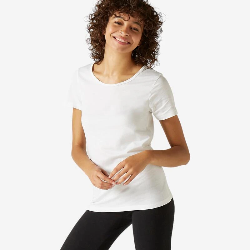 Camiseta Pilates Manga Corta Básica 100% Algodón Mujer Nyamba Blanco 3 Camiseta Pilates Manga Corta Básica 100% Algodón Mujer Nyamba Blanco