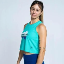 Camiseta Sin Mangas Top Ajustada De Algodón Barcelona 92 De Mujer TRR Celeste