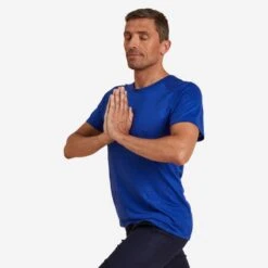 Camiseta Yoga Hombre Azul Índigo Made In France 100 % Lino -Equipo De Fitness camiseta yoga hombre azul indigo made in france 100 lino 2
