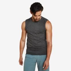 Camiseta Yoga Hombre Gris Oscuro Sin Mangas Sin Costuras