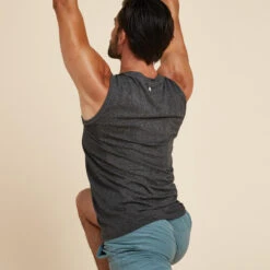 Camiseta Yoga Hombre Gris Oscuro Sin Mangas Sin Costuras -Equipo De Fitness camiseta yoga hombre gris oscuro sin mangas sin costuras 3