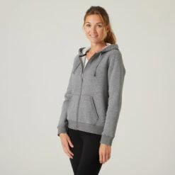 Chaqueta Fitness Con Capucha Mujer Domyos 500 Gris