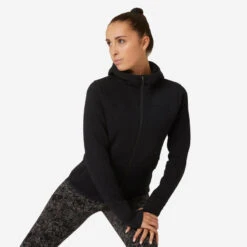 Chaqueta Fitness Con Capucha Mujer Domyos 560 Negro