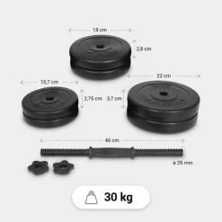 Kit Mancuernas Musculación Gyronetics Negro 30Kg Diámetro 25mm -Equipo De Fitness kit mancuernas musculacion gyronetics negro 30kg diametro 25mm 2