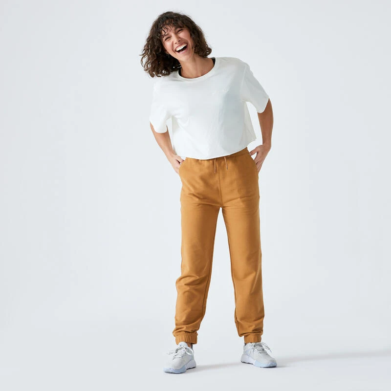 Pantalón Jogger Fitness Regular Algodón Mujer Domyos Avellana 4 Pantalón Jogger Fitness Regular Algodón Mujer Domyos Avellana - Imagen 2