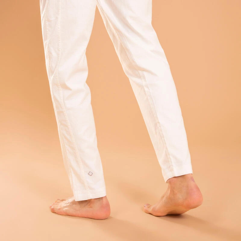 Pantalón Yoga Suave Hombre Blanco Tela Lino Algodón 4 Pantalón Yoga Suave Hombre Blanco Tela Lino Algodón - Imagen 2