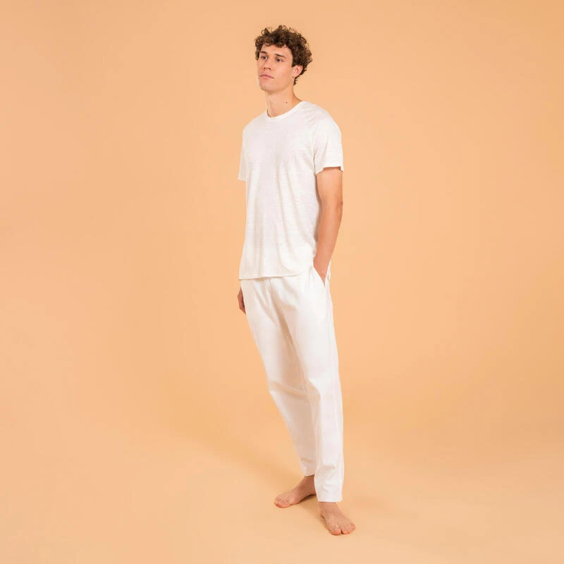Pantalón Yoga Suave Hombre Blanco Tela Lino Algodón 5 Pantalón Yoga Suave Hombre Blanco Tela Lino Algodón - Imagen 3