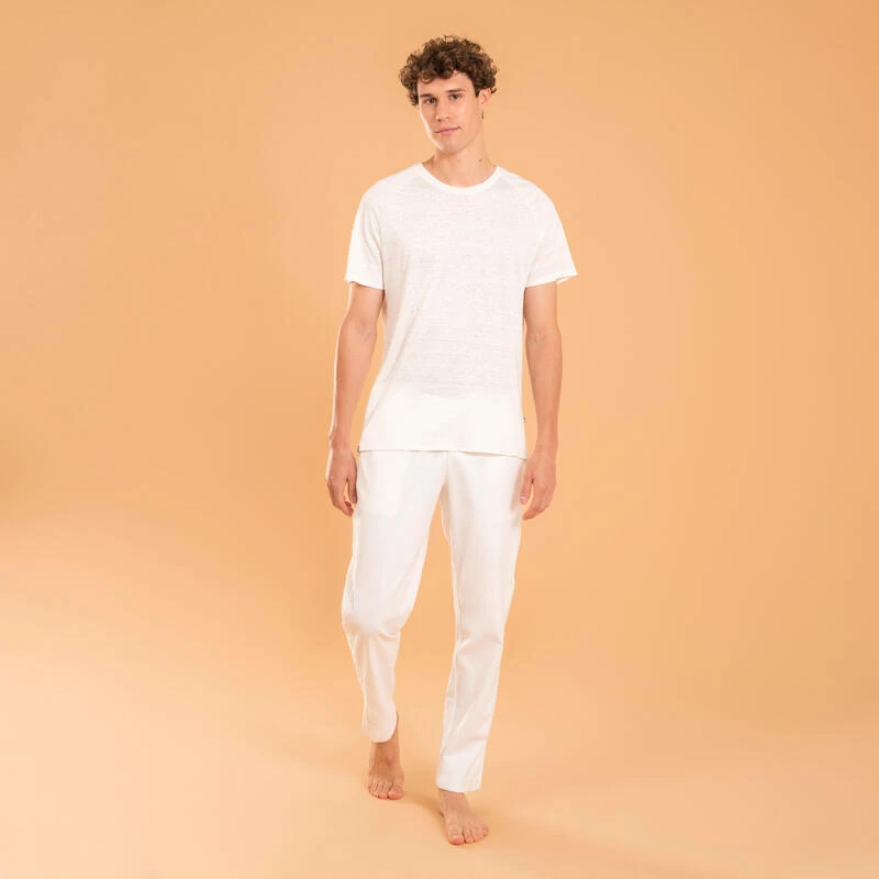Pantalón Yoga Suave Hombre Blanco Tela Lino Algodón 6 Pantalón Yoga Suave Hombre Blanco Tela Lino Algodón - Imagen 4