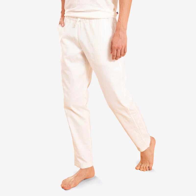 Pantalón Yoga Suave Hombre Blanco Tela Lino Algodón 3 Pantalón Yoga Suave Hombre Blanco Tela Lino Algodón