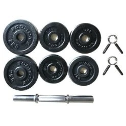 Set Para Mancuernas 10kg. 6 Pesas. 1 Barra Corta Y 2 Abrazaderas Bodytone