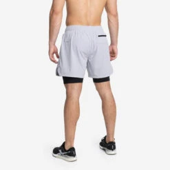 Shorts Con Malla Compresión 2 En 1 Hombre Premium 0.1 - XL - Gris Perla -Equipo De Fitness shorts con malla compresion 2 en 1 hombre premium 01 xl gris perla 2