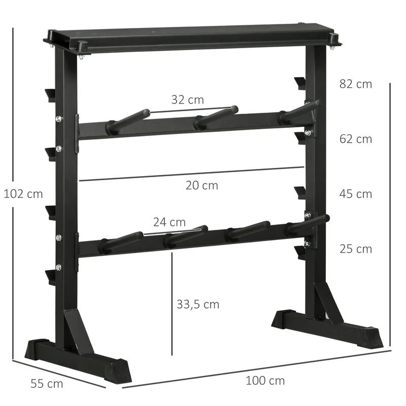 Soporte Para Barras Mancuernas Y Pesas HOMCOM 100x55x102 Cm Negro 5 Soporte Para Barras Mancuernas Y Pesas HOMCOM 100x55x102 Cm Negro - Imagen 3