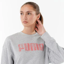 Sudadera Crop Top Puma Mujer Gris Algodón -Equipo De Fitness sudadera crop top puma mujer gris algodon 2
