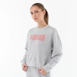 Sudadera Crop Top Puma Mujer Gris Algodón -Equipo De Fitness sudadera crop top puma mujer gris algodon 4